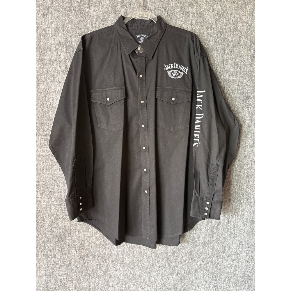 Jack Daniels Mens XXL Black Western Pearl Snap Long Sleeve Shirt Embroidered